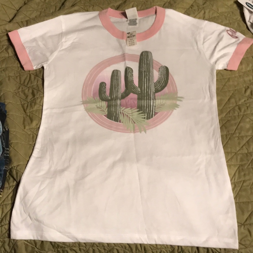 Vs Pink Cactus tropical graphic ringer tee shirt